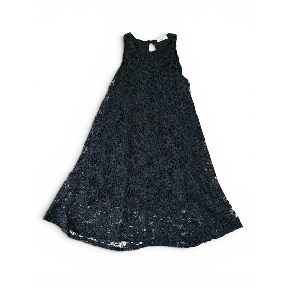Ginger‎ G Black Floral Lace Sleeveless Shift Dress Keyhole Back K7530-3 Womens L